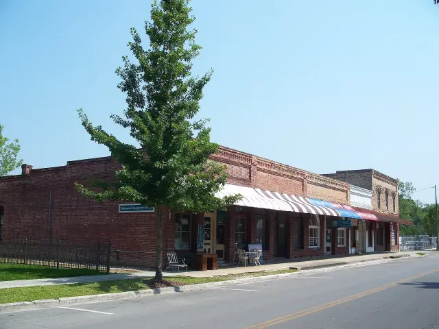 Storefronts on Main Street in the City of Alachua Downtown Historic District, Florida