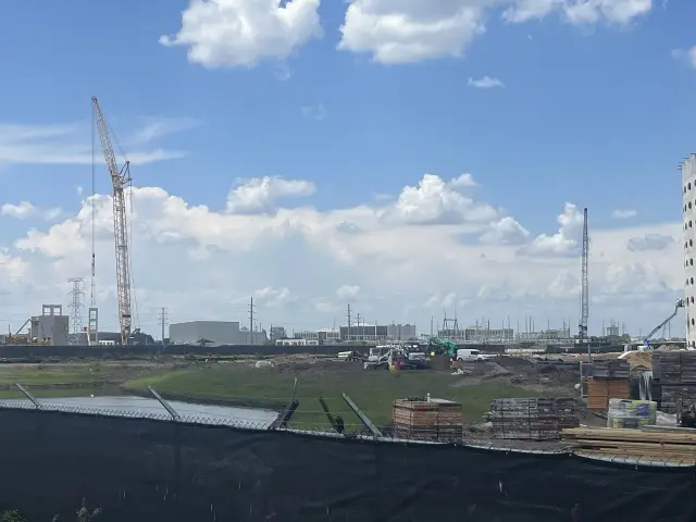 Tower cranes over the Epic Universe theme park construction site in Orlando, Florida, May 2023
