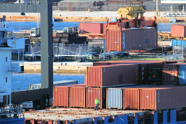 Container ship being loaded at Port Everglades, Fort Lauderdale, Florida