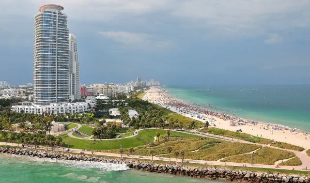 Aerial view of South Pointe Park and South Beach, Miami Beach, Miami-Dade County, Florida