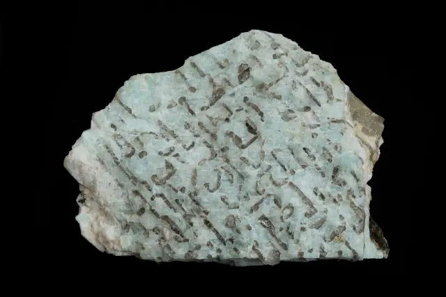 Graphic pegmatite of blue-green amazonite and quartz from Høydalen, Norway